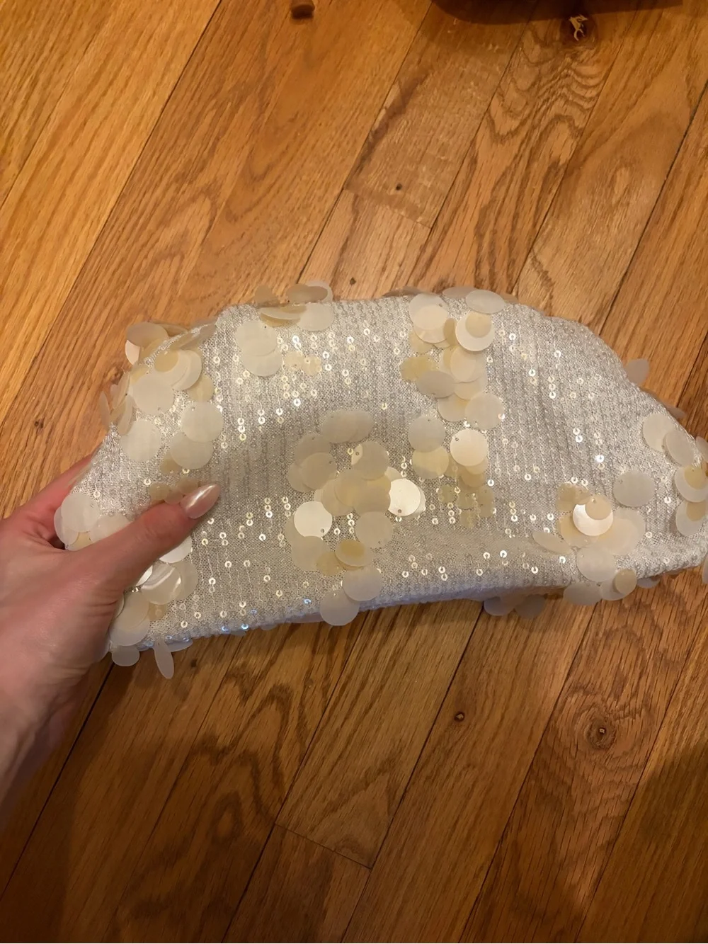 Amazon Ivory Sequin Clutch with Oversized Discs